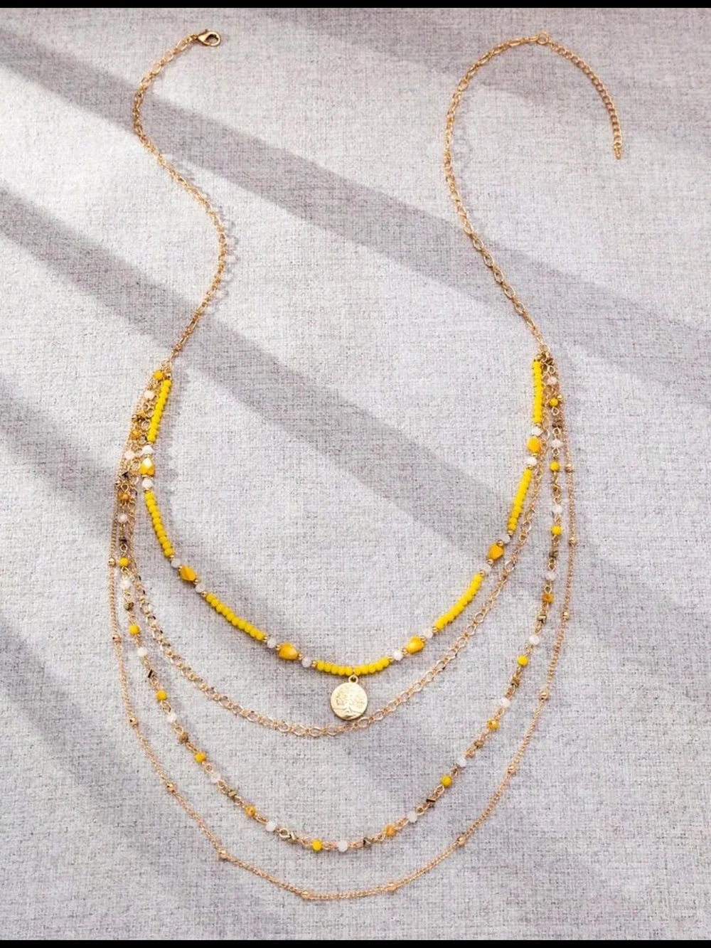 Gold Multi-Layer Necklace with Yellow Beads - Women Jewelry - Picture 4 of 4